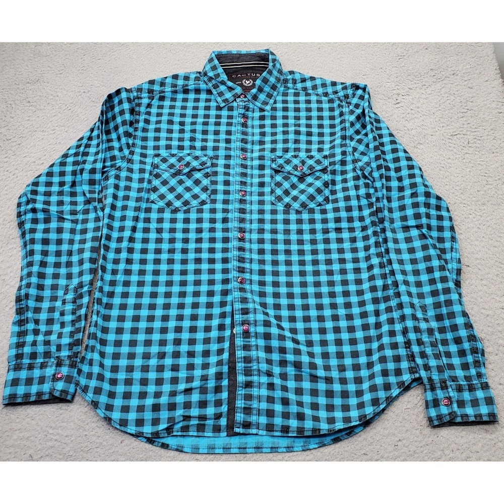 Cactus New York Western Shirt Mens Medium Multi‎ Gingham Long Sleeve Pearl Snap